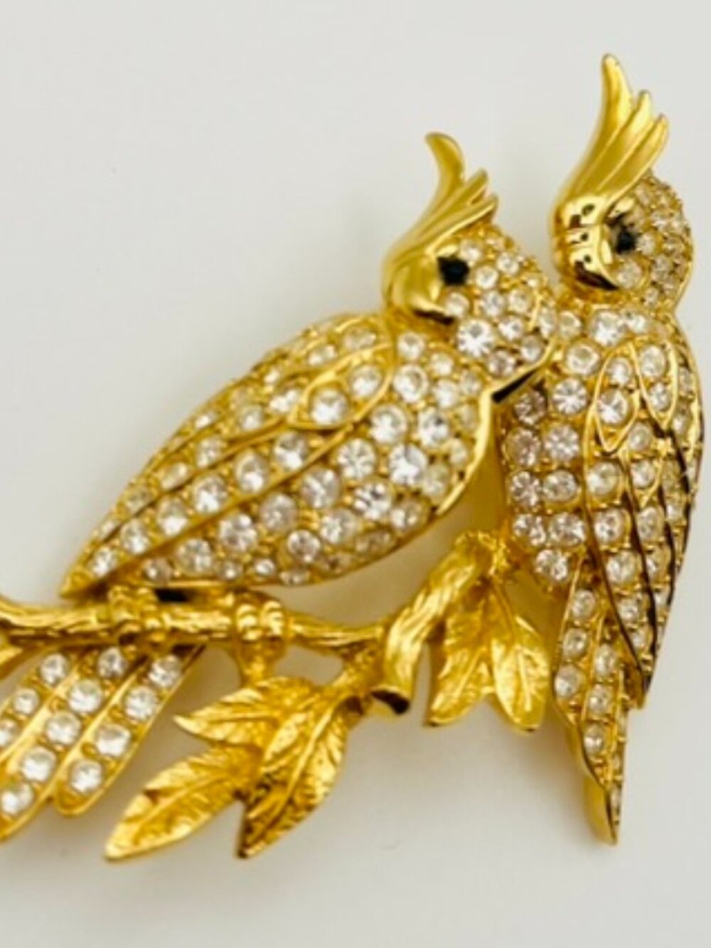 Vintage D’Orlan Rhinestone Double Bird Brooch Gold Tone Pavé Crystal Pin